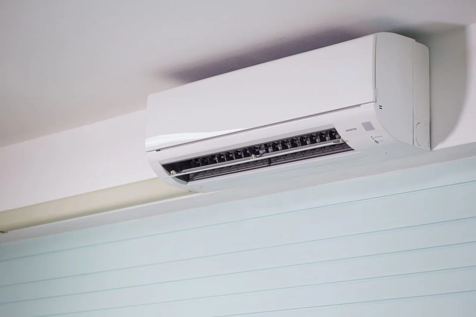 Wall-mounted ductless mini-split indoor head, the unit that cools a Phoenix garage without ductwork